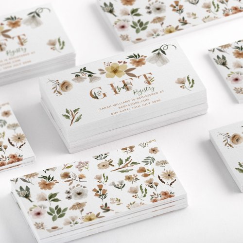 Boho Watercolor Floral Baby Shower Gift Registry Business Card