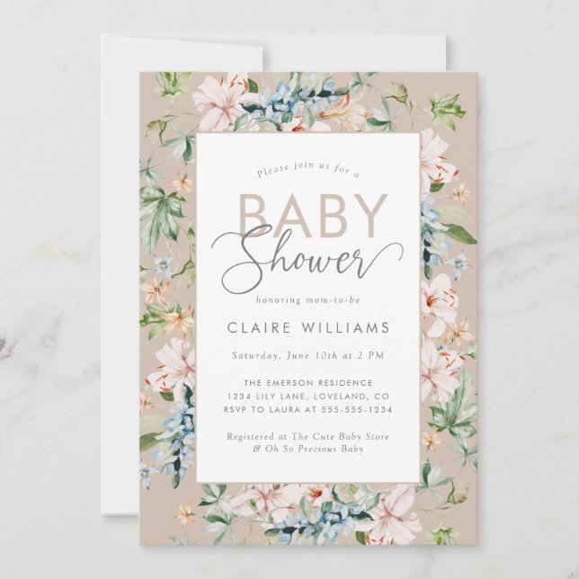Boho Watercolor Floral Baby Shower Invitation (Front)