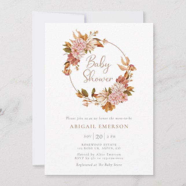 Boho Watercolor Floral Baby Shower Invitation (Front)