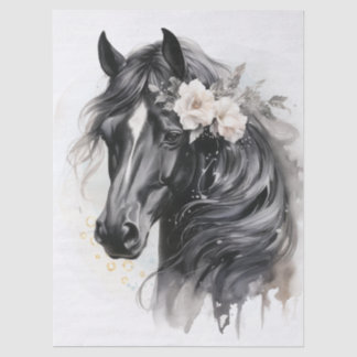 Boho Watercolor Floral Black Horse Tissue Paper