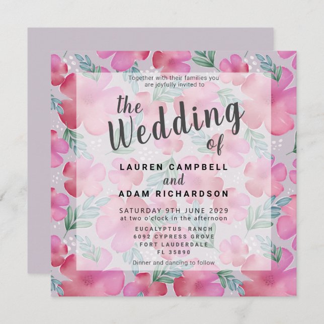 Boho Watercolor Floral Blush Pink Wedding  (Front/Back)