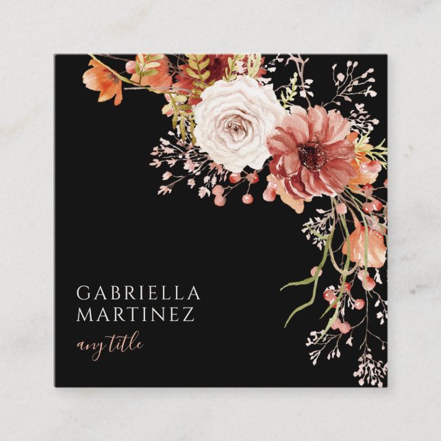 Boho Watercolor Floral Bouquet Square Business Card (Front)