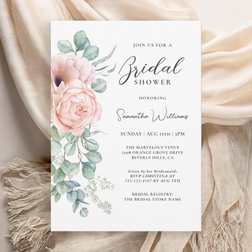 Boho Watercolor Floral Bridal Shower Invitation