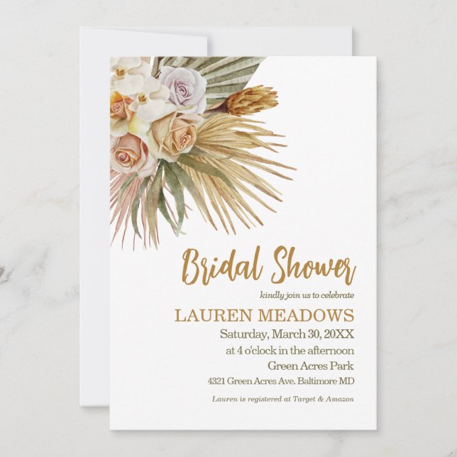 Boho Watercolor Floral Bridal Shower Invitation (Front)