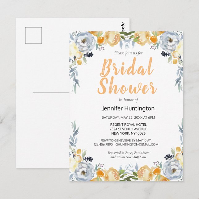 Boho Watercolor Floral Bridal Shower Postcard (Front/Back)