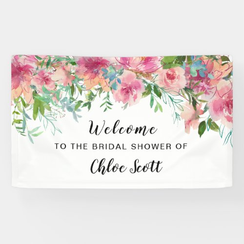 Boho Watercolor Floral Bridal Shower Welcome Banner