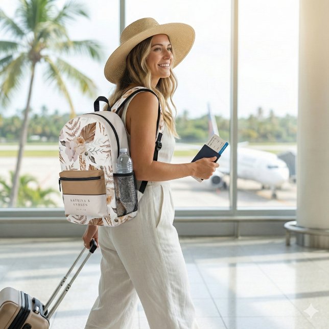 Boho Watercolor Floral Bride Backpack (This beautiful boho personalized backpack would make a great gift for a new bride! )