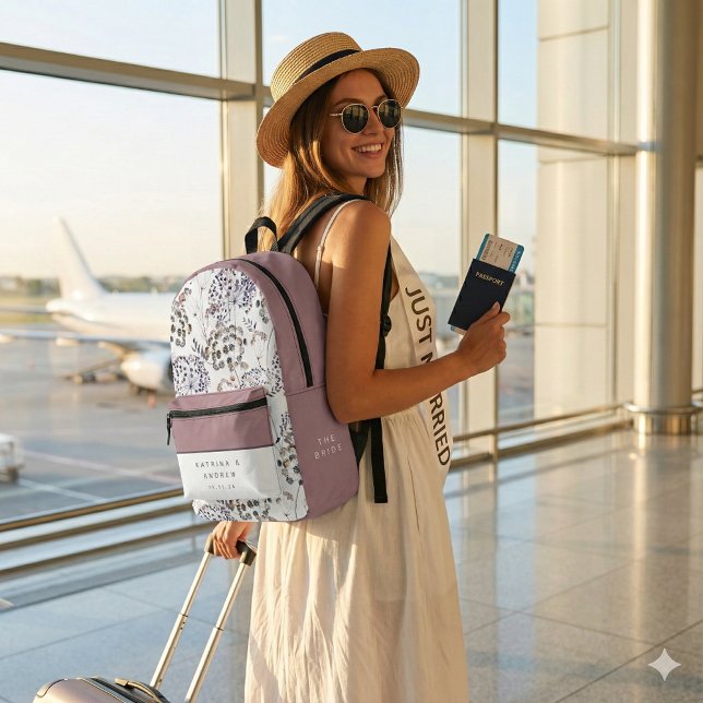 Boho Watercolor Floral Bride Backpack (This beautiful personalized backpack would make a great gift for the new bride! )