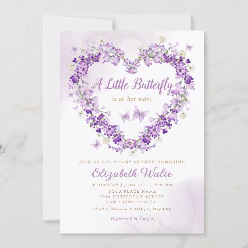 Boho Watercolor Floral Butterfly Girl Baby Shower  Invitation