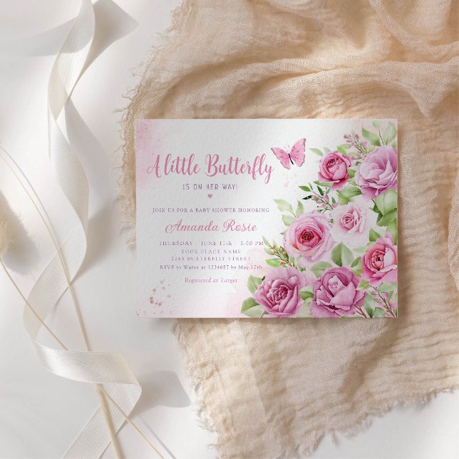 Boho Watercolor Floral Butterfly Girl Baby Shower Invitation (Creator Uploaded)