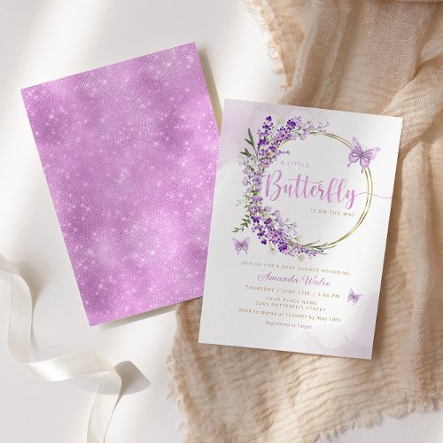 Boho Watercolor Floral Butterfly Girl Baby Shower  Invitation