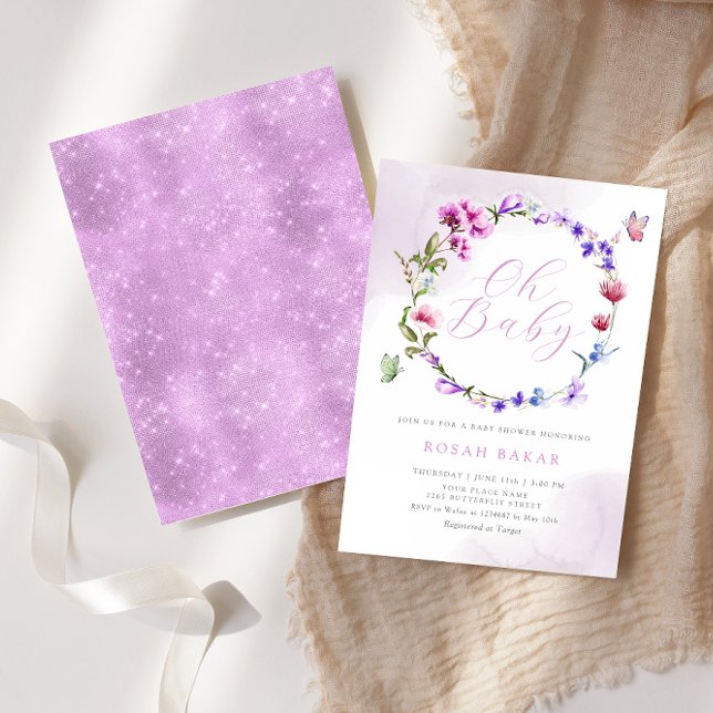 Boho Watercolor Floral Butterfly Girl Baby Shower  Invitation (Creator Uploaded)