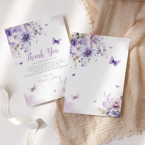 Boho Watercolor Floral Butterfly Girl Baby Shower  Thank You Card