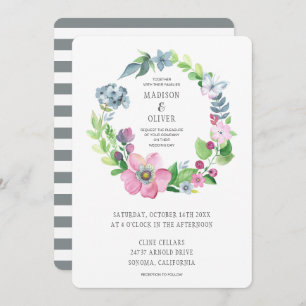 Boho Watercolor Floral & Butterfly Wedding Invitation