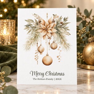 Boho Watercolor Floral Christmas Ornament Holiday Card