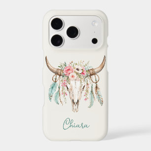 Boho Watercolor Floral Cow Skull iPhone 17 Pro Case