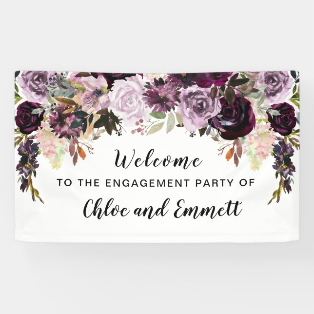 Boho Watercolor Floral Engagement Party Welcome Banner (Horizontal)