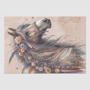 Boho Watercolor Floral Feather Horse Tissue Paper