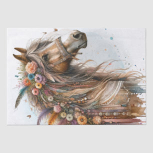 Boho Watercolor Floral Feather Horse Tissue Paper