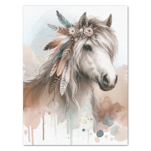 Boho Watercolor Floral Feather Horse Tissue Paper