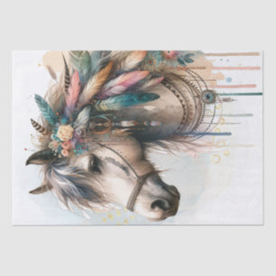 Boho Watercolor Floral Feather Horse Tissue Paper