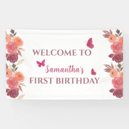 Boho Watercolor Floral First Birthday Banner