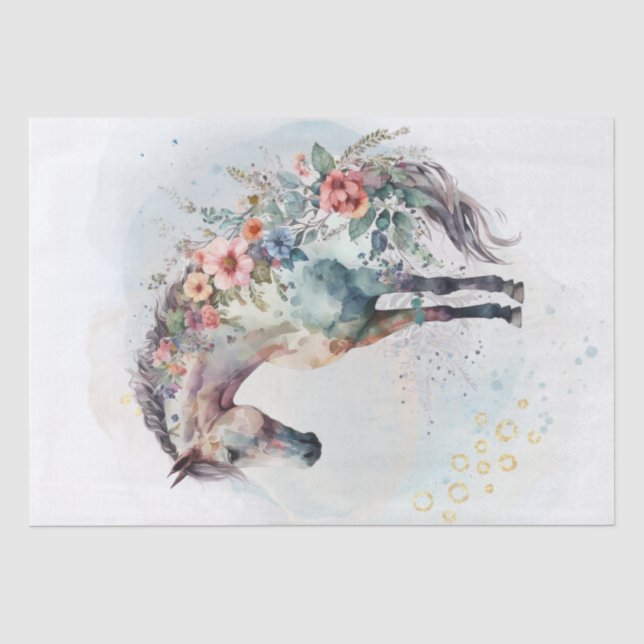 Boho Watercolor Floral Horse Tissue Paper (Front)