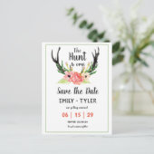 Boho Watercolor Floral Hunt is Over Save The Date Announcement Postcard (Standing Front)