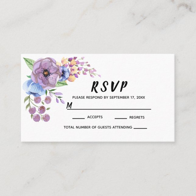 Boho Watercolor Floral Lilac & Teal Personalize Place Card (Front)