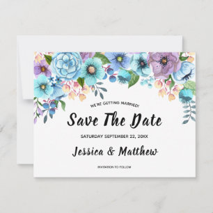 Boho Watercolor Floral Lilac & Teal Personalize Save The Date