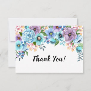 Boho Watercolor Floral Lilac & Teal Personalize Thank You Card