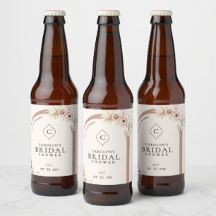 Boho Watercolor Floral Modern Arch Bridal Shower Beer Bottle Label