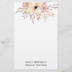 Boho Watercolor Floral Monogram Name Stationery