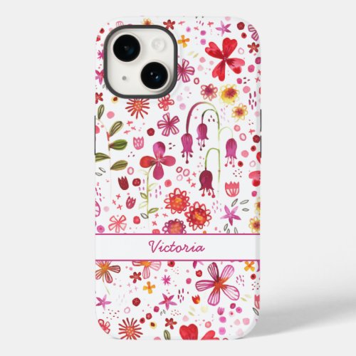 Boho Watercolor Floral Name Case_Mate iPhone 14 Case