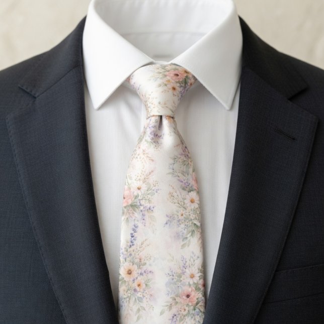 Boho Watercolor Floral  Neck Tie (Creator Uploaded)