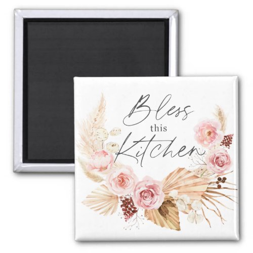 Boho watercolor Floral Pampas Grass Kitchen Magnet