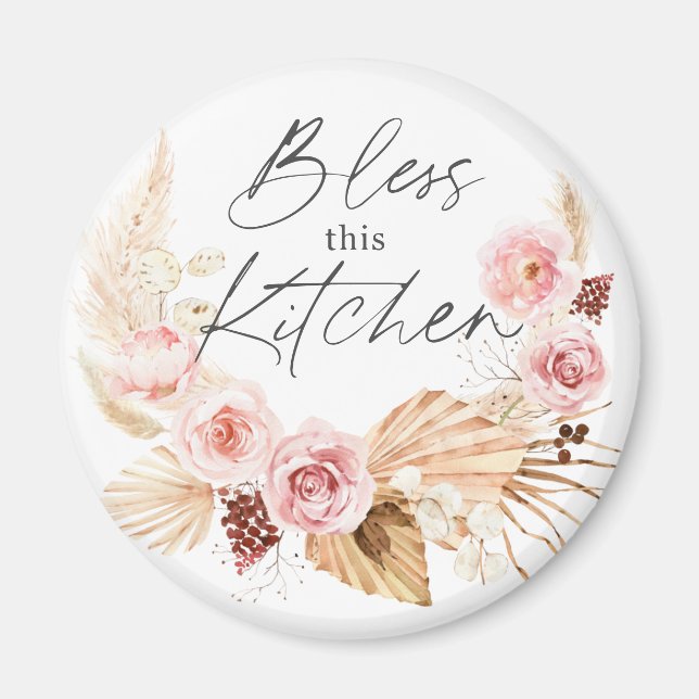 Boho watercolor Floral Pampas Grass refrigerator Magnet (Front)