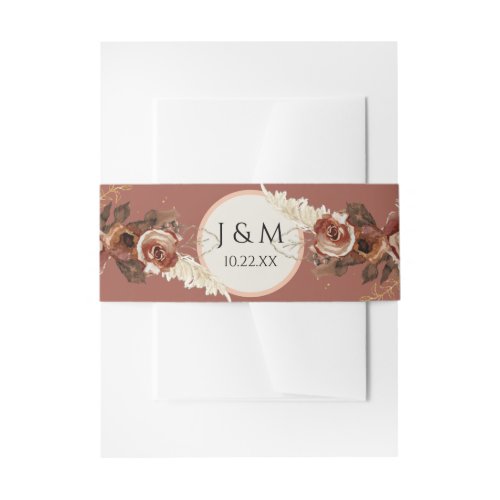BOHO Watercolor Floral Pampas Grass Terracotta Inv Invitation Belly Band