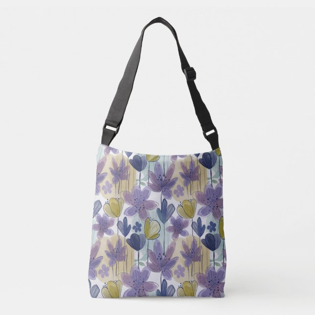 Boho Watercolor Floral Pattern Crossbody Bag (Front)