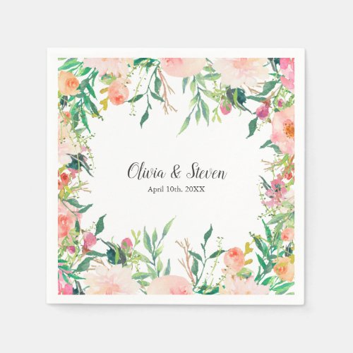 Boho Watercolor Floral Personalized Wedding Paper Napkins