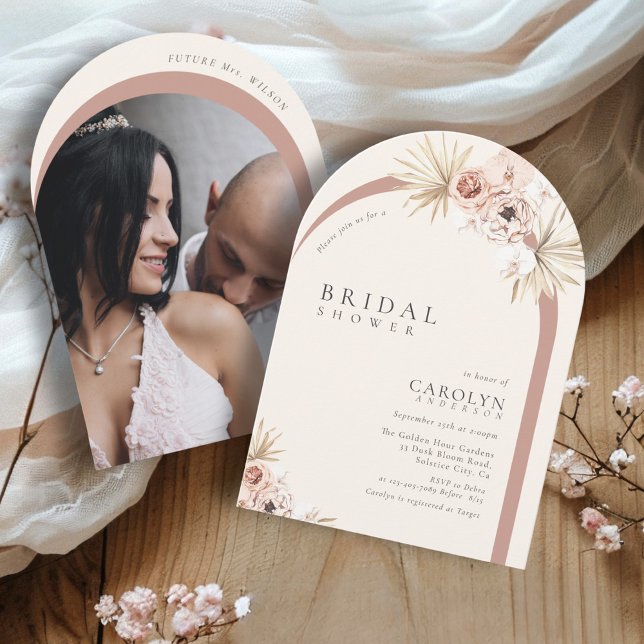 Boho Watercolor Floral Photo Arch Bridal Shower Invitation (Creator Uploaded)