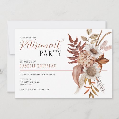 Boho Watercolor Floral Retirement Party Invitation