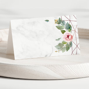 Boho Watercolor Floral Rose Gold Geometric Wedding Place Card