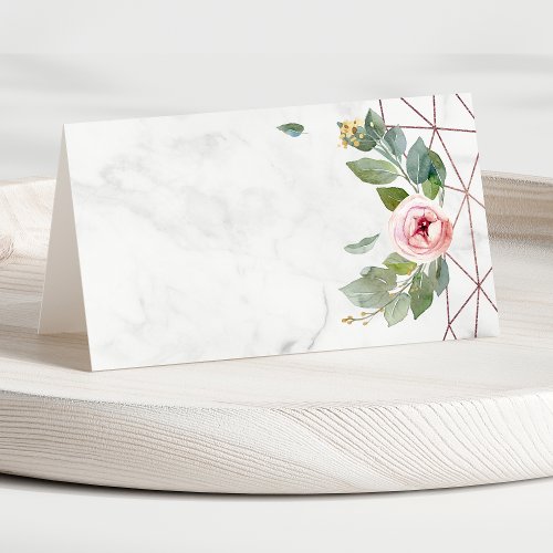 Boho Watercolor Floral Rose Gold Geometric Wedding Place Card