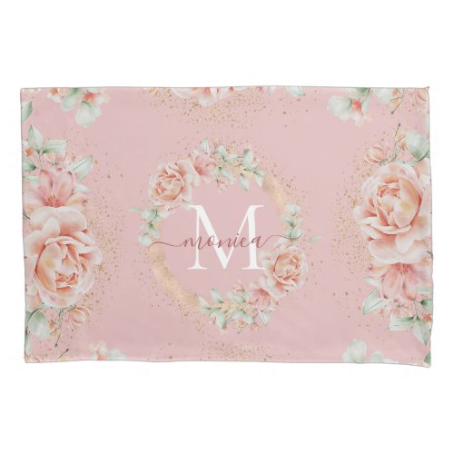 Boho Watercolor Floral Roses Blush Pink Sage Green Pillow Case