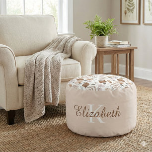 Boho Watercolor Floral Round Pouf
