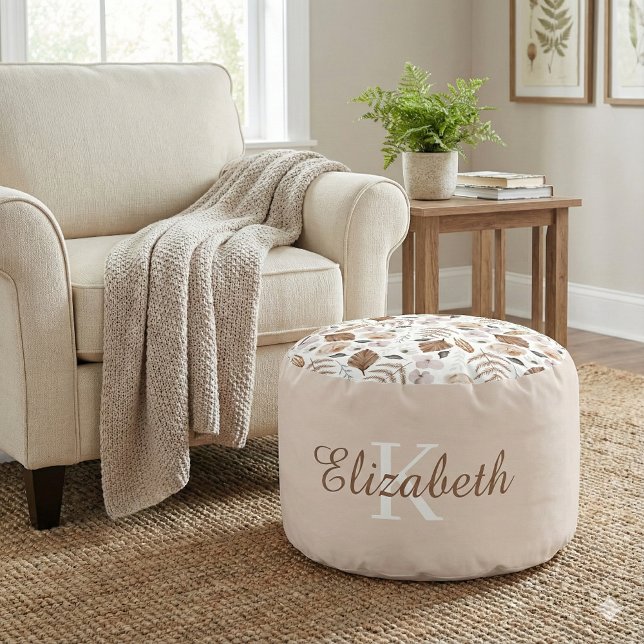 Boho Watercolor Floral Round Pouf (This beautiful personalized pillow pouf would make a great gift for someone special! )