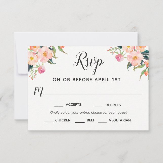 Boho Watercolor Floral RSVP with Entree Selections Card (Front)