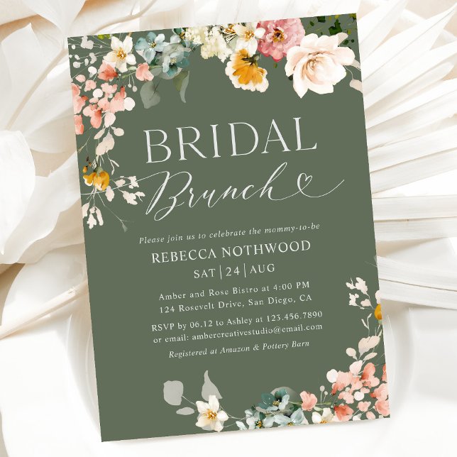 Boho Watercolor Floral Sage Green Bridal Brunch Invitation (Creator Uploaded)