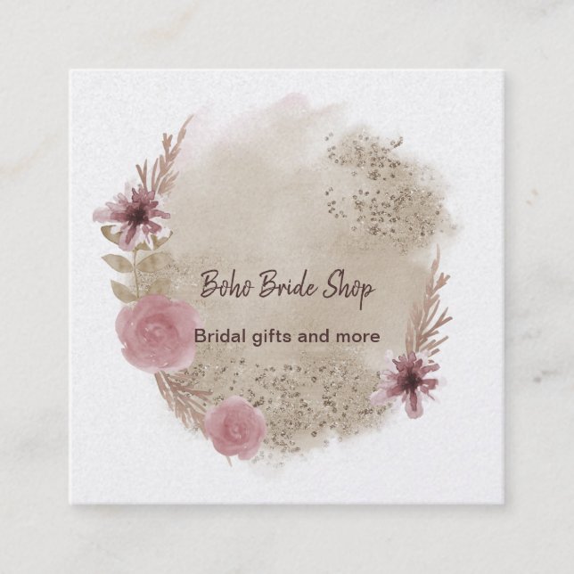 Boho Watercolor Floral Square Business Card (Front)